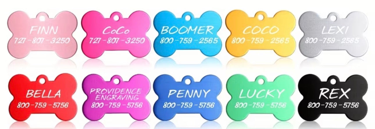 Pet ID Name Tags Engraved Dog Cat Tag, Personalised Engraving, Dog Collar, Bone