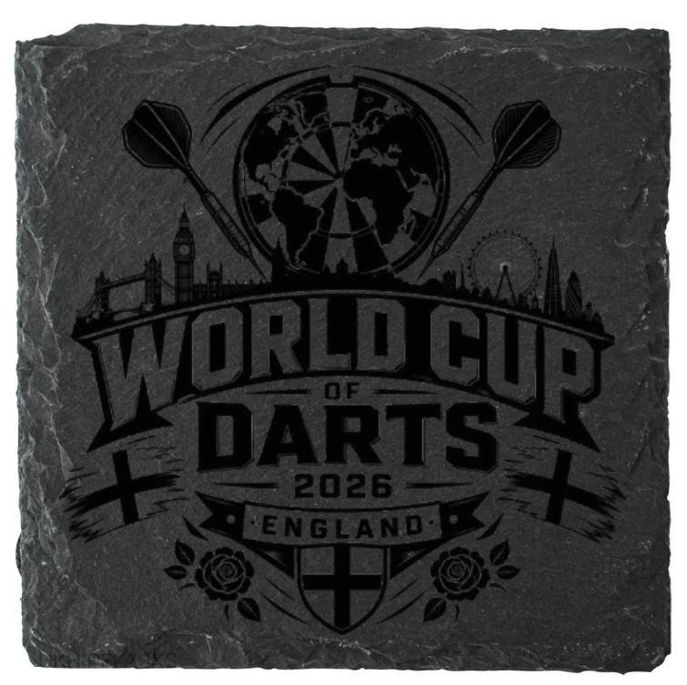 World Cup of Darts 2026 England Logo – Laser Engraved Slate Coaster Design